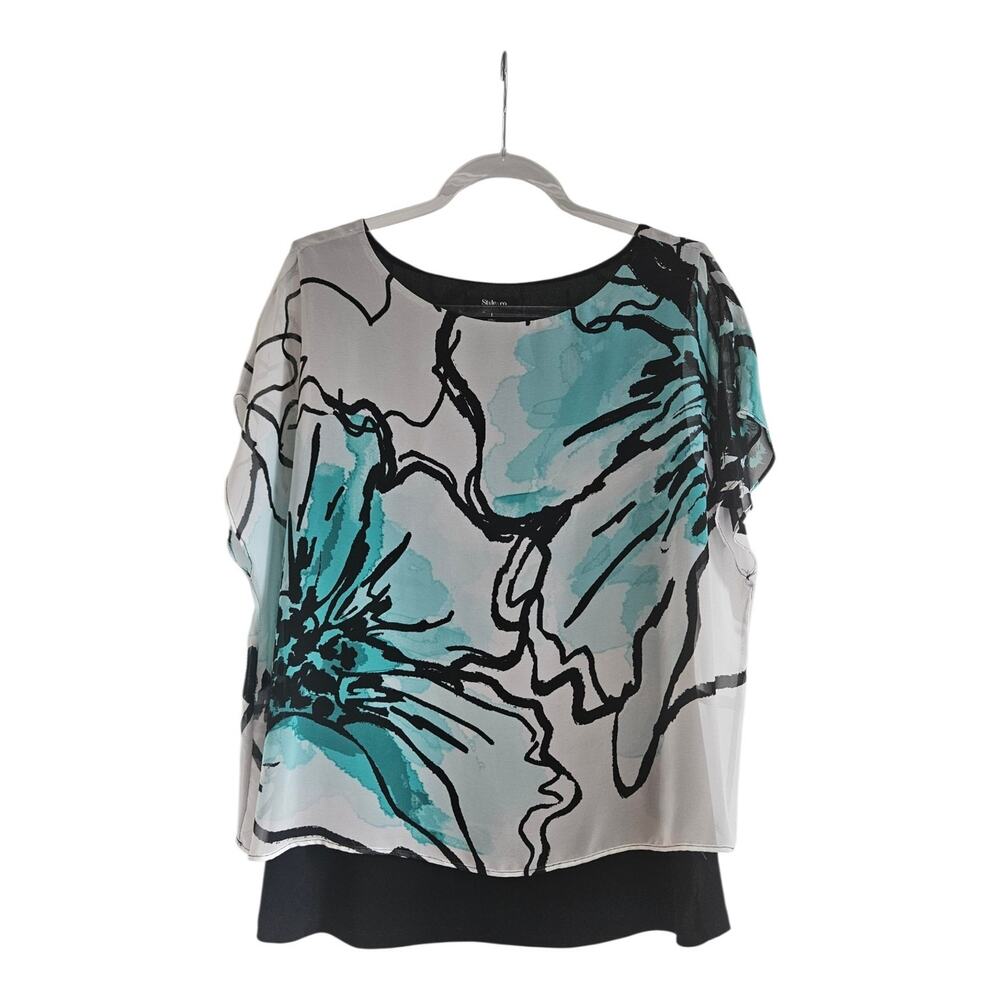 Style & Co Womens L Blouse Floral Sheer Overlay Lined